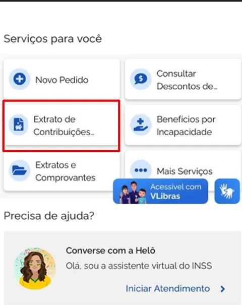 Etapa 2: Toque em “Extrato de Contribuições”