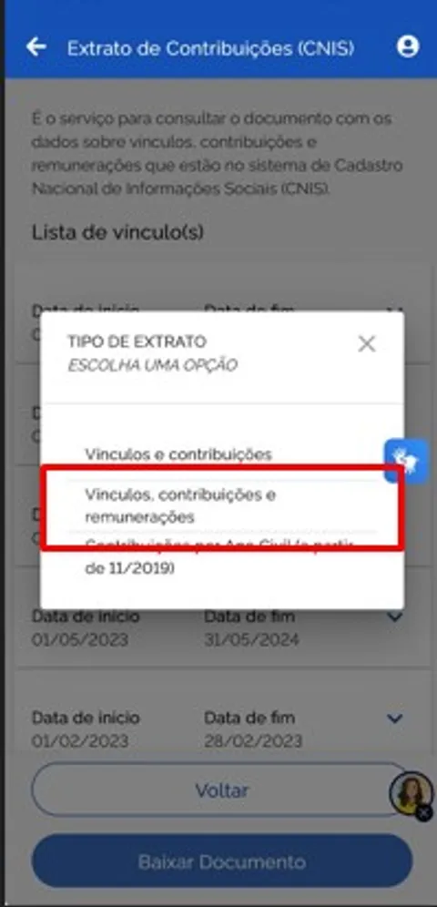 Etapa 4: Escolha o extrato completo
