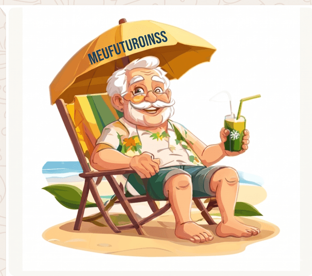 Mascote do MeuFuturoINSS: aposentado tranquilo aproveitando a vida